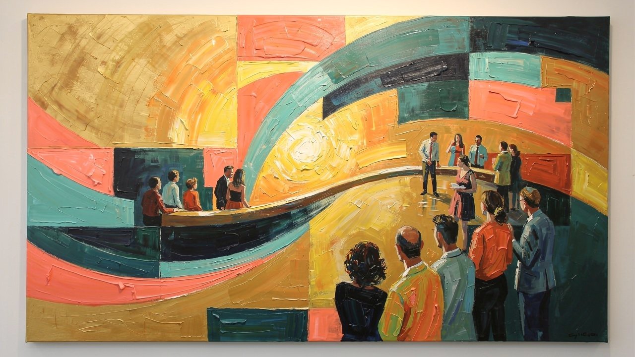 Abstract shapes conveying employee energy and workplace morale