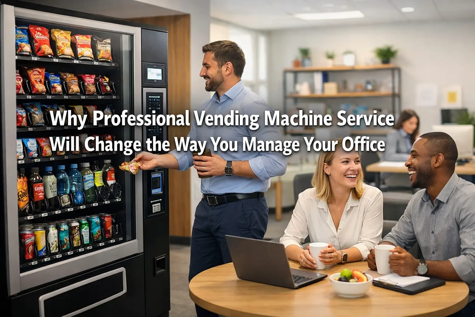 Vending service technician restocking an office vending machine