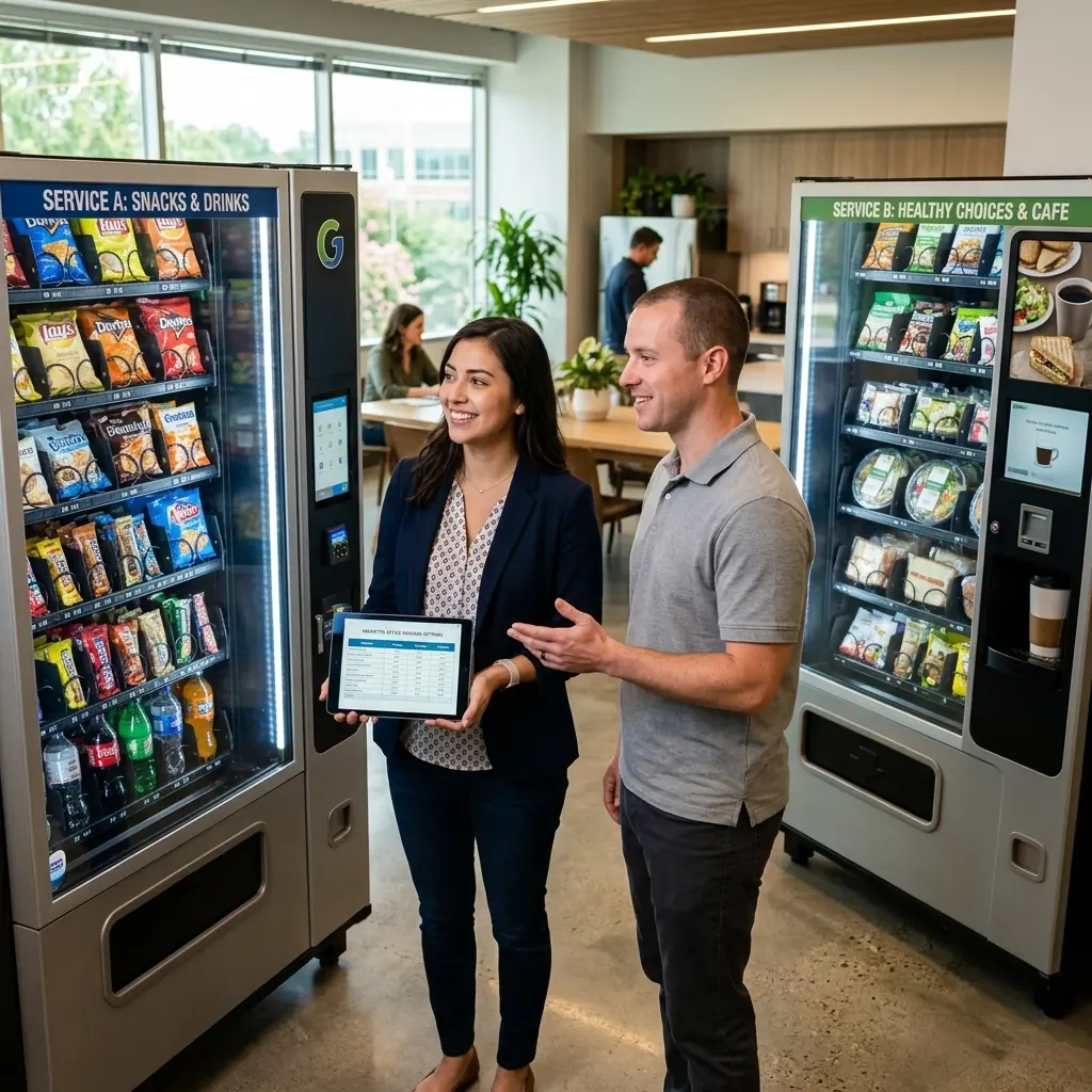 Comparing vending machine service options for a Marietta, GA office
