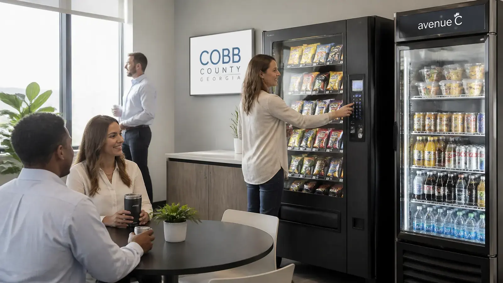 Vending machine installation underway in a Cobb County business break room